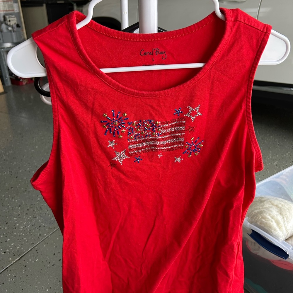 Coral Bay Vibrant Red Top with Flag Motif